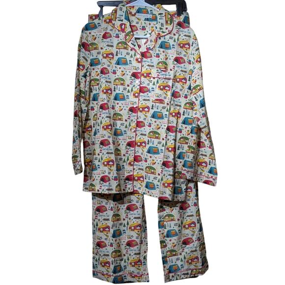 Mahogany NWT 100% Cotton 'Happy Camper' Pajamas Set Womens' Sz Medium - Picture 1 of 16